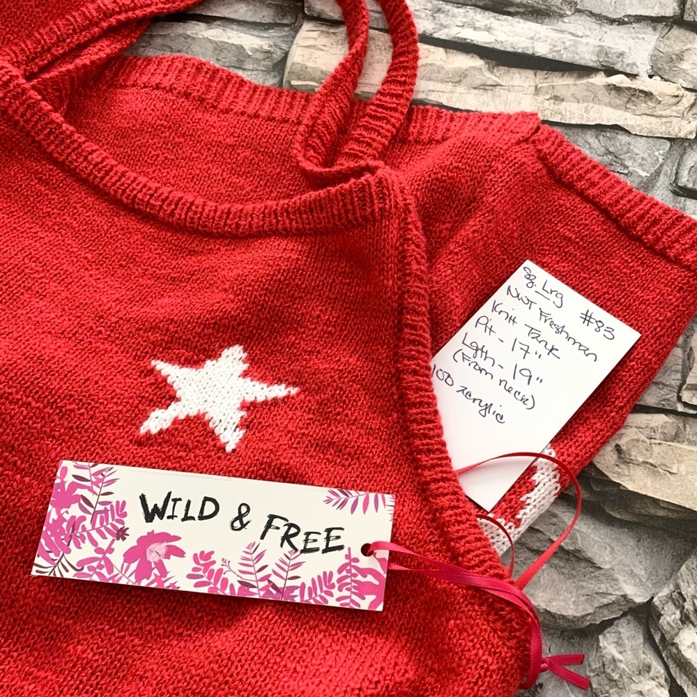 #83 Freshman 1996 Starry Americana Red Knit Crossback Sweater Juniors Tank Top - Picture 13 of 13